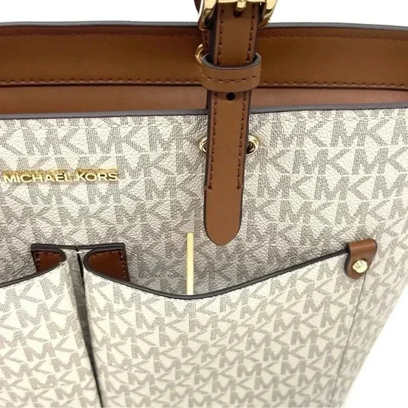 Michael Kors Medium Double Packet Tote Bag & Trifold Wallet Vanilla/Brown